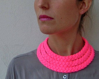 magenta chunky choker necklace, neon pink multistrand necklace, unusual jewelry, unique gifts for her, neon pink choker