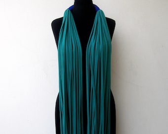 Scarves for women, teal necklace, gift for mom, teal scarf - The noodle scarf - handmade in emerald jersey cotton fabric