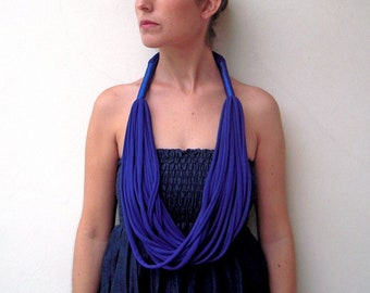 royal blue statement fabric necklace, blue chunky necklace, multistrand layered necklace