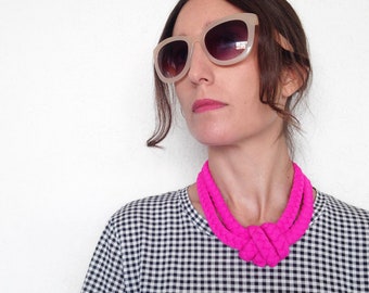 statement necklace, knotted necklace, fuchsia fabric necklace, braided necklace, summer necklace, fabric jewelry, sensitive skin