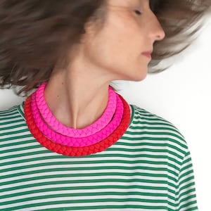 statement necklace, neon pink necklace, neon choker, fuchsia necklace, red necklace, textile jewelry, gift for girlfriend, fabric necklace