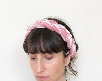 braided velvet headband, dusty pink velvet headband, luxe velvet headband, tribal headband, dusty rose headband, turban velvet headband