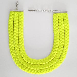 Statement necklace, Neon choker, braided necklace, layered necklace, tribal necklace Triple braid necklace handmade in neon yellow fabric image 4