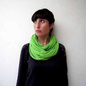 lime green statement necklace, infinity scarf, peruvian cotton fabric, textile jewelry, green layered necklace, multistrand scarf image 5