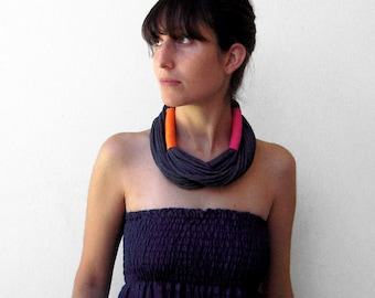 Statement necklace, fabric necklace, textile jewelry, gift for her, tribal necklace, jersey fabric necklaces, long necklace, infinity scarf