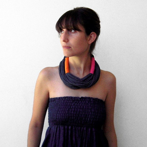 Collar llamativo, collar de tela, joyería textil, regalo para ella, collar tribal, collares de tela de jersey, collar largo, bufanda infinita
