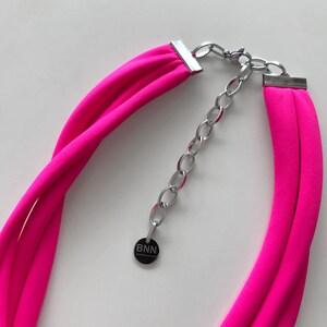 Neon pink knot necklace, chunky necklace, unique knotted choker necklace, statement trendy necklace, textile jewelry image 3