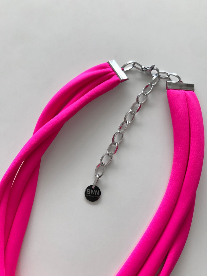 Neon pink knot necklace, chunky necklace, unique knotted choker necklace, statement trendy necklace, textile jewelry image 3