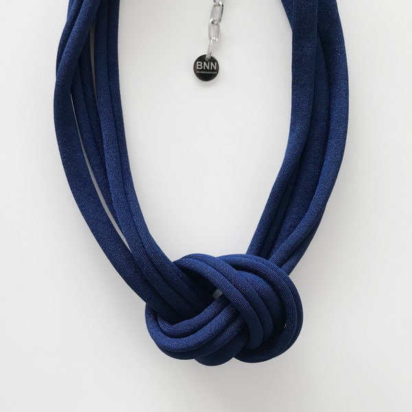 navy blue statement necklace, african trendy necklace, rope necklace, unique knotted necklace, chunky dark navy choker, textile jewelry