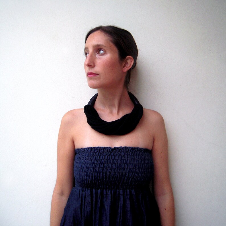 layered black necklace, statement choker necklace, textile jewelry, peruvian cotton, black chunky necklace image 3