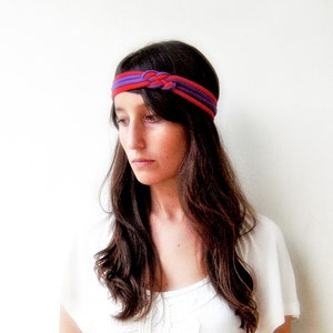 Diadema deportiva para yoga, diadema roja y morada, diadema gruesa, diadema anudada, diadema de tela de algodón, pulsera gruesa
