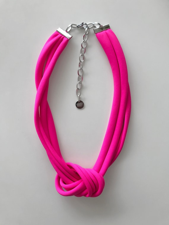 Neon pink knot necklace, chunky necklace, unique knotted choker necklace, statement trendy necklace, textile jewelry