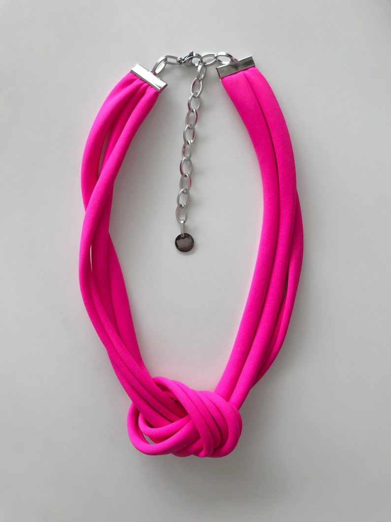 Neon pink knot necklace, chunky necklace, unique knotted choker necklace, statement trendy necklace, textile jewelry neon pink