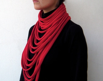 Scarves for women, statement necklace, red scarf, red necklace, textile accessories, fabric necklace, textile jewelry, birdienumnumshop