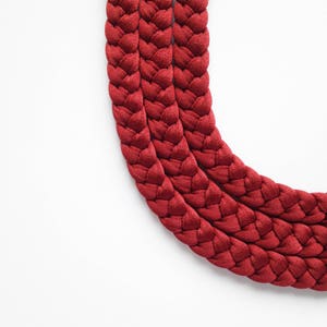 red choker necklace, statement fabric necklace, textile jewelry, burgundy braided necklace, unique handmade necklace, contemporary jewelry image 4