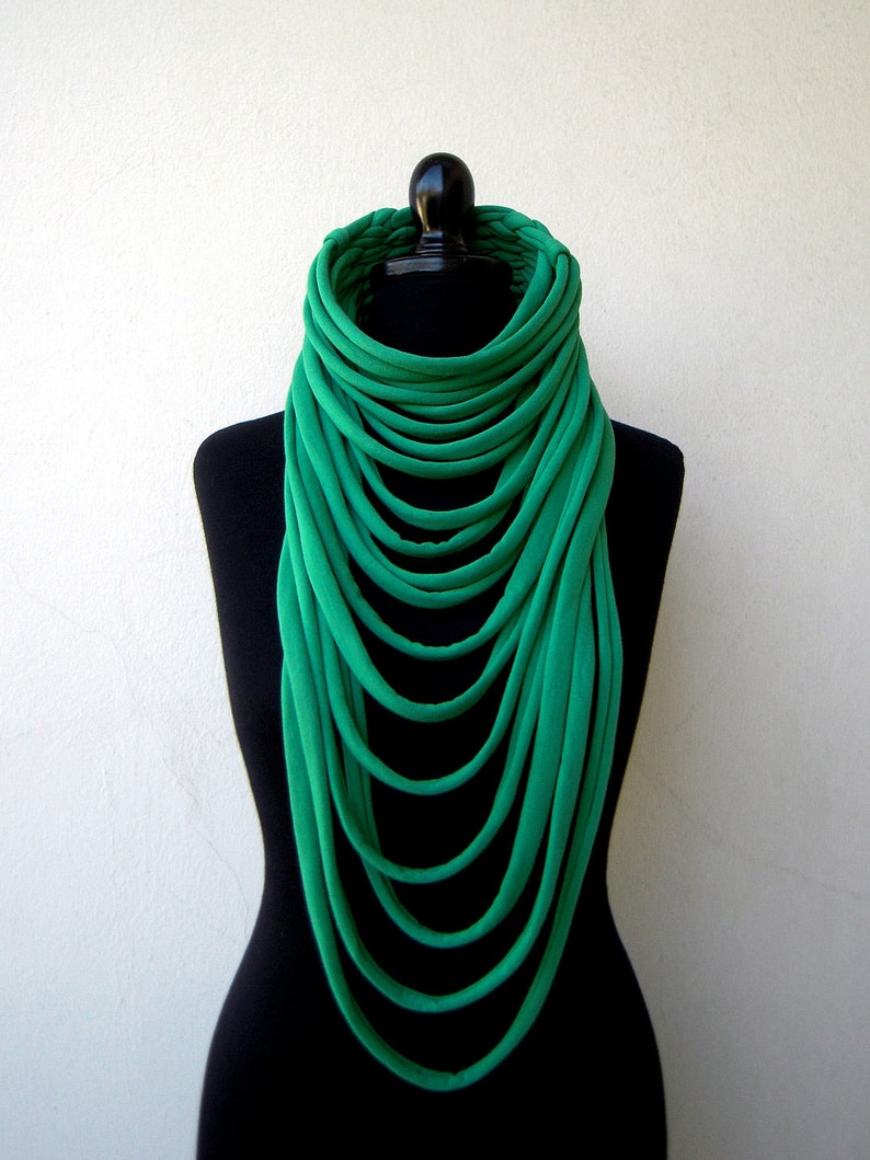 Scarves for women, statement necklace, green scarf, green necklace, textile accessories, fabric necklace, textile jewelry, birdienumnumshop image 2