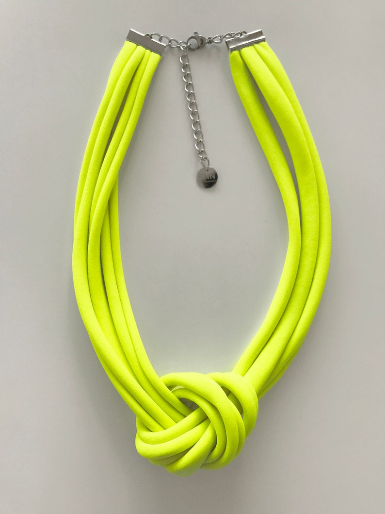 Neon pink knot necklace, chunky necklace, unique knotted choker necklace, statement trendy necklace, textile jewelry neon yellow
