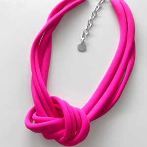 Neon pink knot necklace, chunky necklace, unique knotted choker necklace, statement trendy necklace, textile jewelry image 5