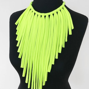 Fringes necklace, neon necklace, multistrand choker, girlfriend gift, neon statement necklace, textile jewelry, long necklace, boho necklace