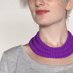 purple choker necklace, textile statement necklace, braided necklace, gift for girlfriend, textile jewelry, purple fabric necklace