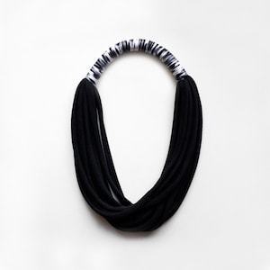 black statement necklace, fabric necklace, peruvian cotton fabric, multistrand necklace