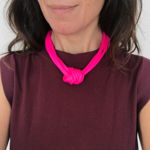 Neon pink knot necklace, chunky necklace, unique knotted choker necklace, statement trendy necklace, textile jewelry image 2