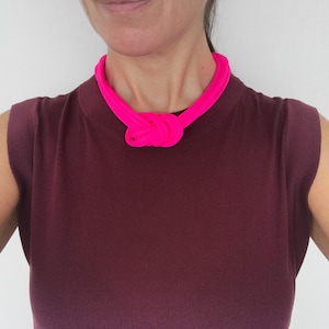 Neon pink knot necklace, chunky necklace, unique knotted choker necklace, statement trendy necklace, textile jewelry image 6