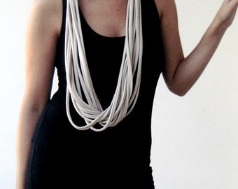 long and layered ivory necklace, chunky choker, fabric strands necklace, jersey necklace, textile fabric jewelry, statement fabric neckalce