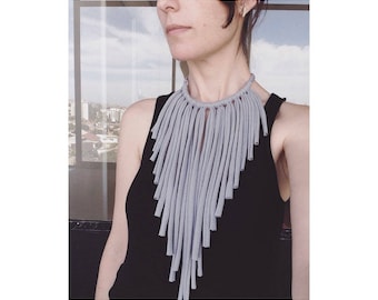 Statement fringes necklace, long boho necklace, gifts for wife, textile jewelry, tribal choker necklace