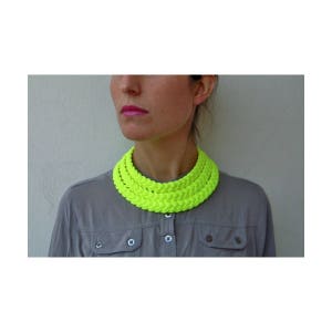 Statement necklace, Neon choker, braided necklace, layered necklace, tribal necklace Triple braid necklace handmade in neon yellow fabric image 2