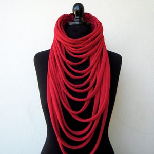 Scarves for women, statement necklace, red scarf, red necklace, textile accessories, fabric necklace, textile jewelry, birdienumnumshop image 3