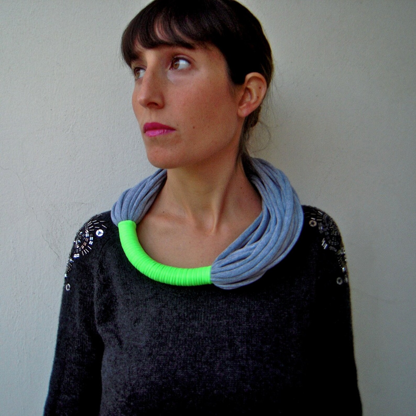 The Funky Neon Necklace Handmade in Neon Green and Grey Etsy