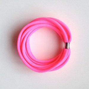 neon pink bracelet, neon textile jewelry, neon bangles, neon pink fabric, statement bracelet, multistrand bracelet, neon chunky bracelet