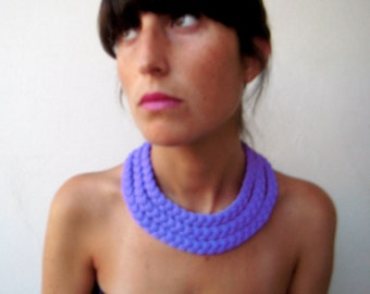 statement necklace, tribal necklace, lilac necklace, lilac choker, statement choker, chunky necklace, chunky choker, braided fabric necklace