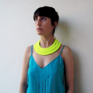 Neon yellow bib necklace, colorful necklace, neon woven necklace, statement necklace, neon jewelry, neon yellow choker, gifts for her