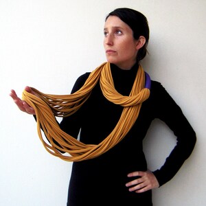 Infinity scarf, fabric scarf, long necklace, mom gift, boyfriend gift, mustard infinity scarf, jersey fabric necklace, peruvian cotton scarf image 1