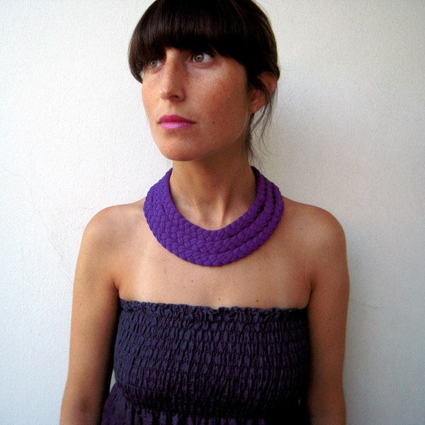 purple choker necklace, purple necklace, braided necklace, gift for girlfriend, colorful necklace, purple fabric - Triple braid necklace
