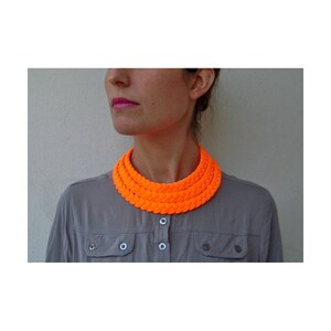 neon choker, neon necklace, statement necklace, braided necklace, friendship necklace, neon fabric Triple braid necklace neon orange image 3