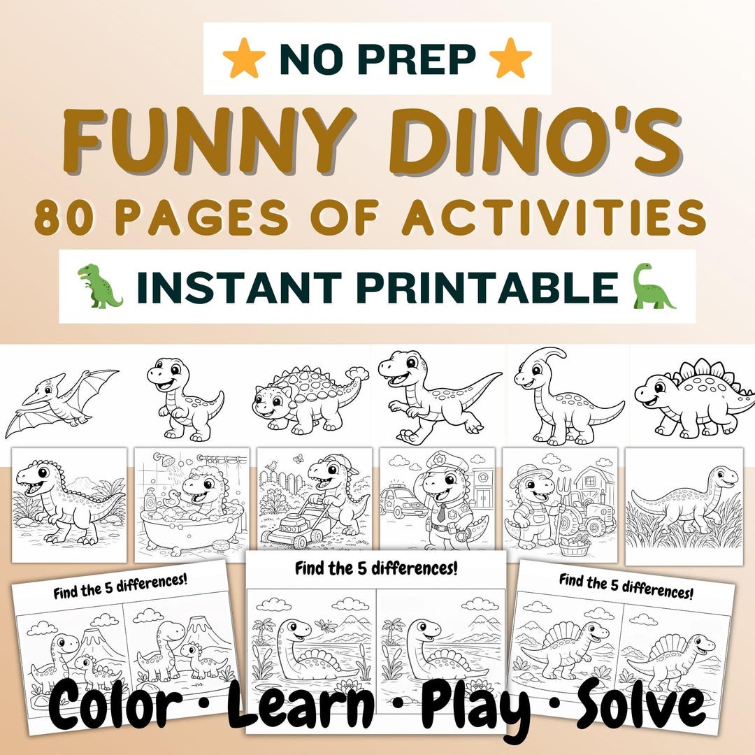 Dinosaur Worksheets for Kids | Printable Learning Activity Pack - Etsy