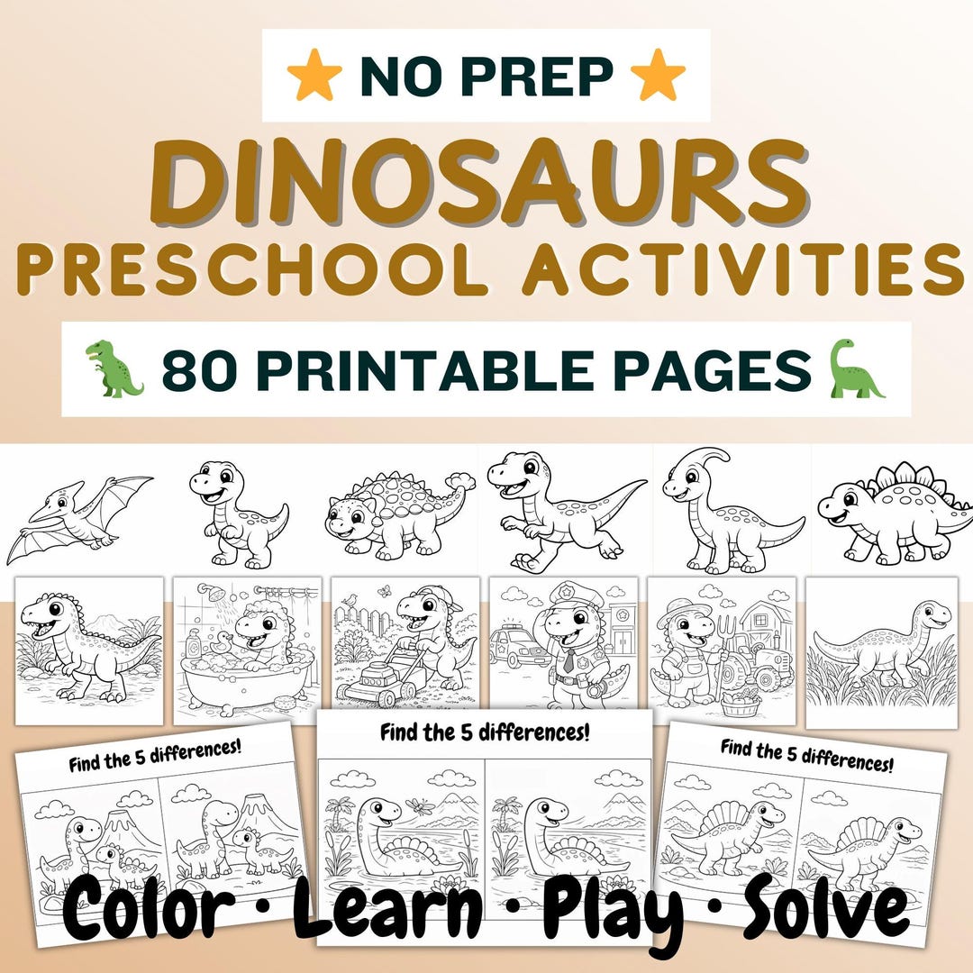 Dinosaur Preschool Activity Pack | Printable Learning Activities - Etsy