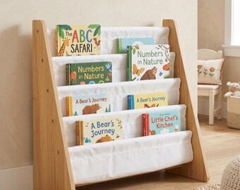 Estantería de madera de 4 niveles, estante para libros infantiles, organizador para la habitación del bebé.