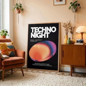 Techno Night Berlin Warehouse Party Print, Y2K Gradient Abstract Rave Art