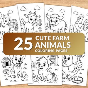25 Cute Farm Animals Coloring Pages for Toddlers | Easy Farm Animal Coloring Book | Preschool Printable PDF | Kids Farm Activity