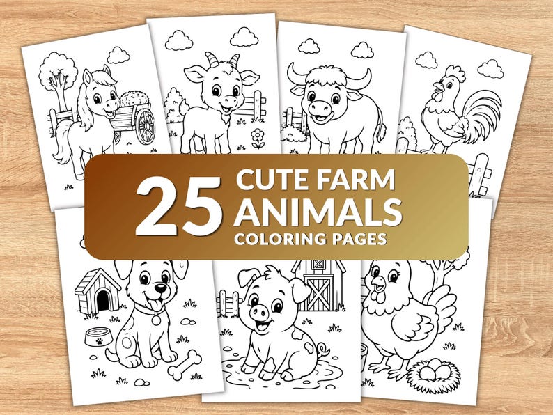 25 Cute Farm Animals Coloring Pages for Toddlers | Easy Farm Animal Coloring Book | Preschool Printable PDF | Kids Farm Activity image 1