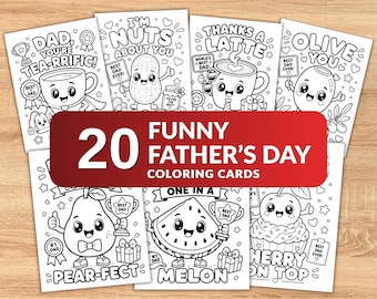 20 Funny Father's Day Coloring Cards for Kids, Printable Dad Coloring Pages, Father's Day Card Activity, Instant Download PDF