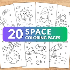 20 Space Coloring Pages for Kids, Easy Space Coloring Book, Rocket Coloring Pages, Astronaut Coloring Sheets, Alien Printable PDF, Preschool