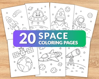 20 Space Coloring Pages for Kids, Easy Space Coloring Book, Rocket Coloring Pages, Astronaut Coloring Sheets, Alien Printable PDF, Preschool