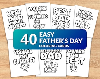 40 Easy Father's Day Coloring Cards for Kids | Simple Dad Coloring Pages | Preschool Toddler Coloring Activity | Printable PDF