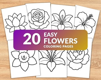 Flower Coloring Pages for Kids | Easy Flower Coloring Book | 20 Printable Floral Coloring Pages | PDF Instant Download