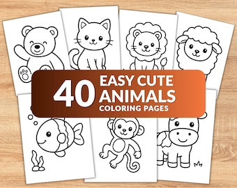 40 Easy Cute Animal Coloring Pages for Kids, Toddler Coloring Book, Simple Animal Coloring Sheets, Preschool Printable PDF, Instant Download